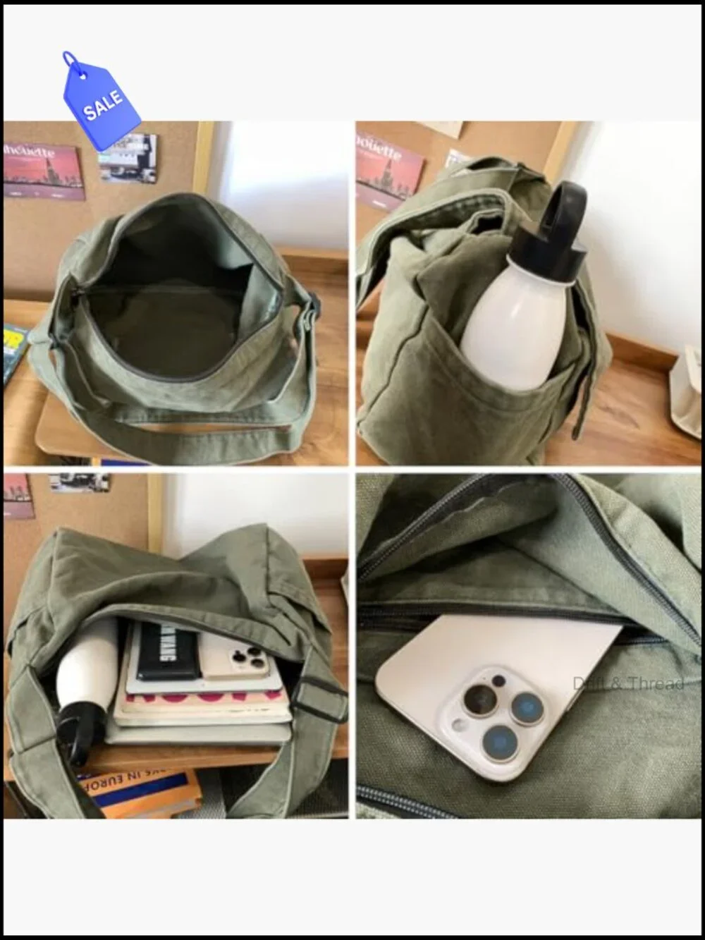 Canvas Messenger Bag Crossbody Shoulder Satchel Hobo for Work Travel